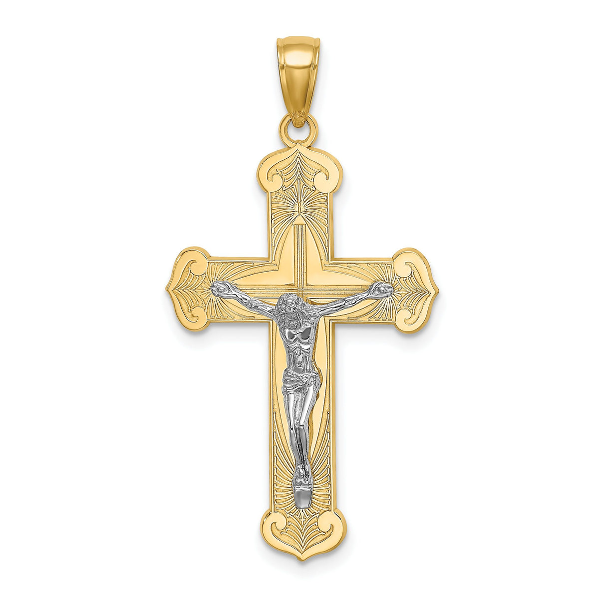 10K Two-Tone Gold Two-tone Engraved Crucifix Charm - Sophia Jewelers Main image