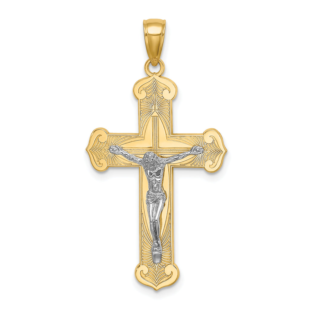 10K Two-Tone Gold Two-tone Engraved Crucifix Charm