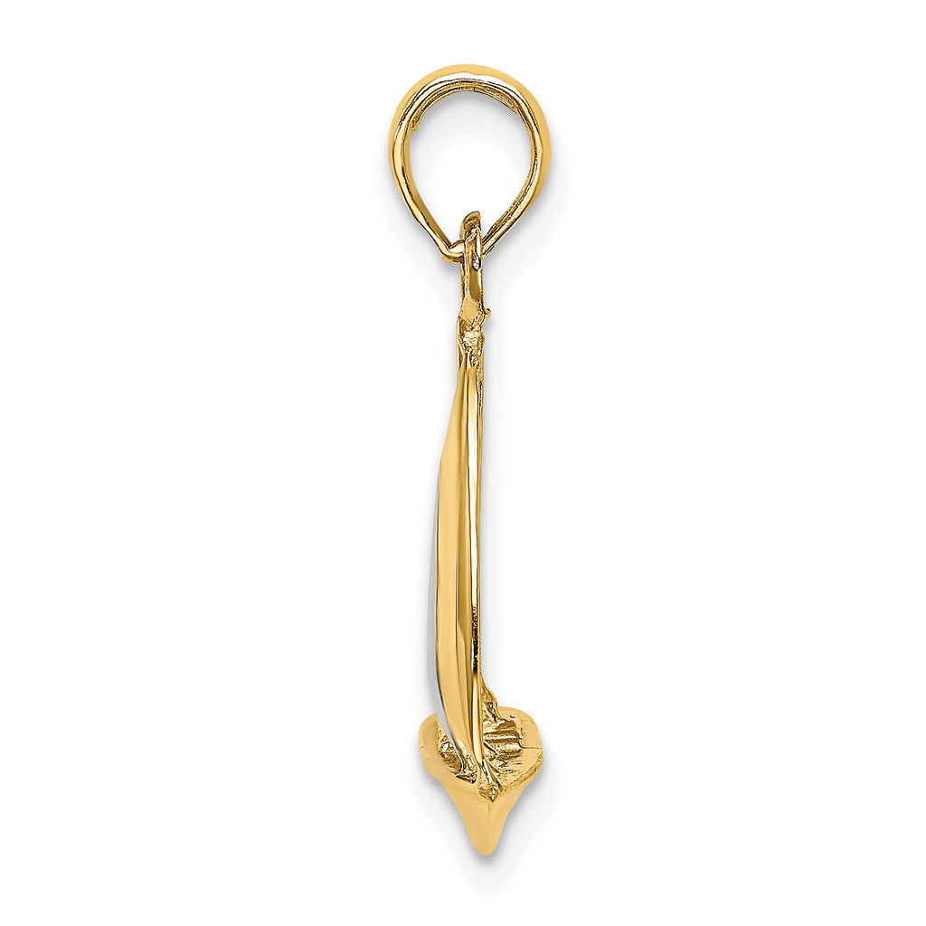 10K w/ Rhodium 3-D Polished Sailboat Charm