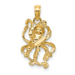 10K W/ Rhodium 2-D and Textured Octopus Charm