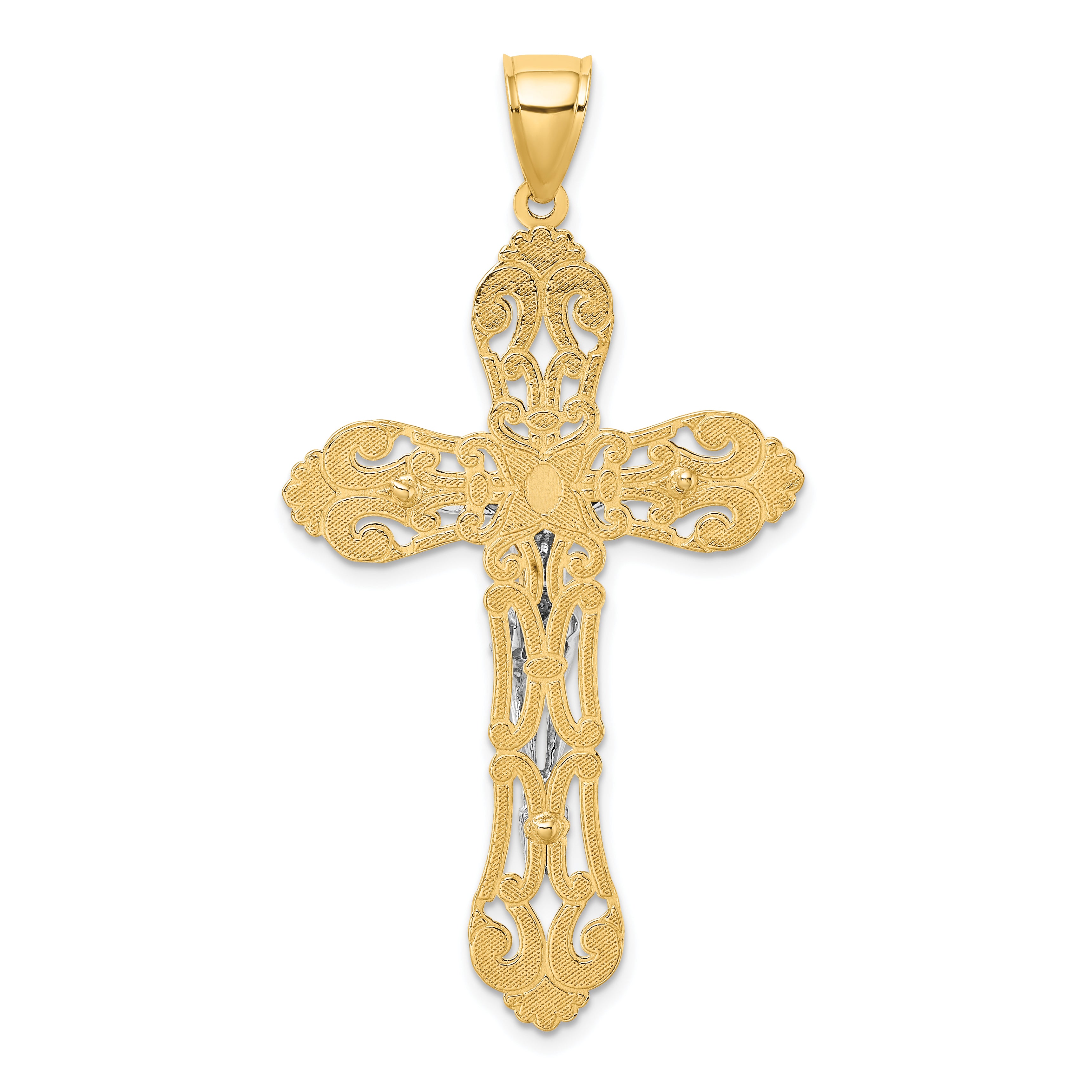 10K W/ Rhodium Crucifix Charm