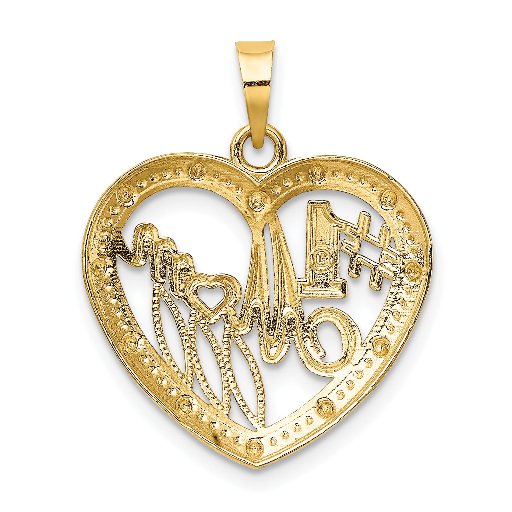 10K None and White Rhodium Beaded Trim #1 MOM In Heart Charm - view 4