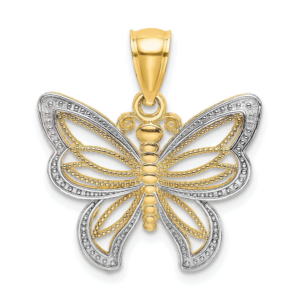 10K None and White Rhodium Butterfly with Beaded Wings Charm