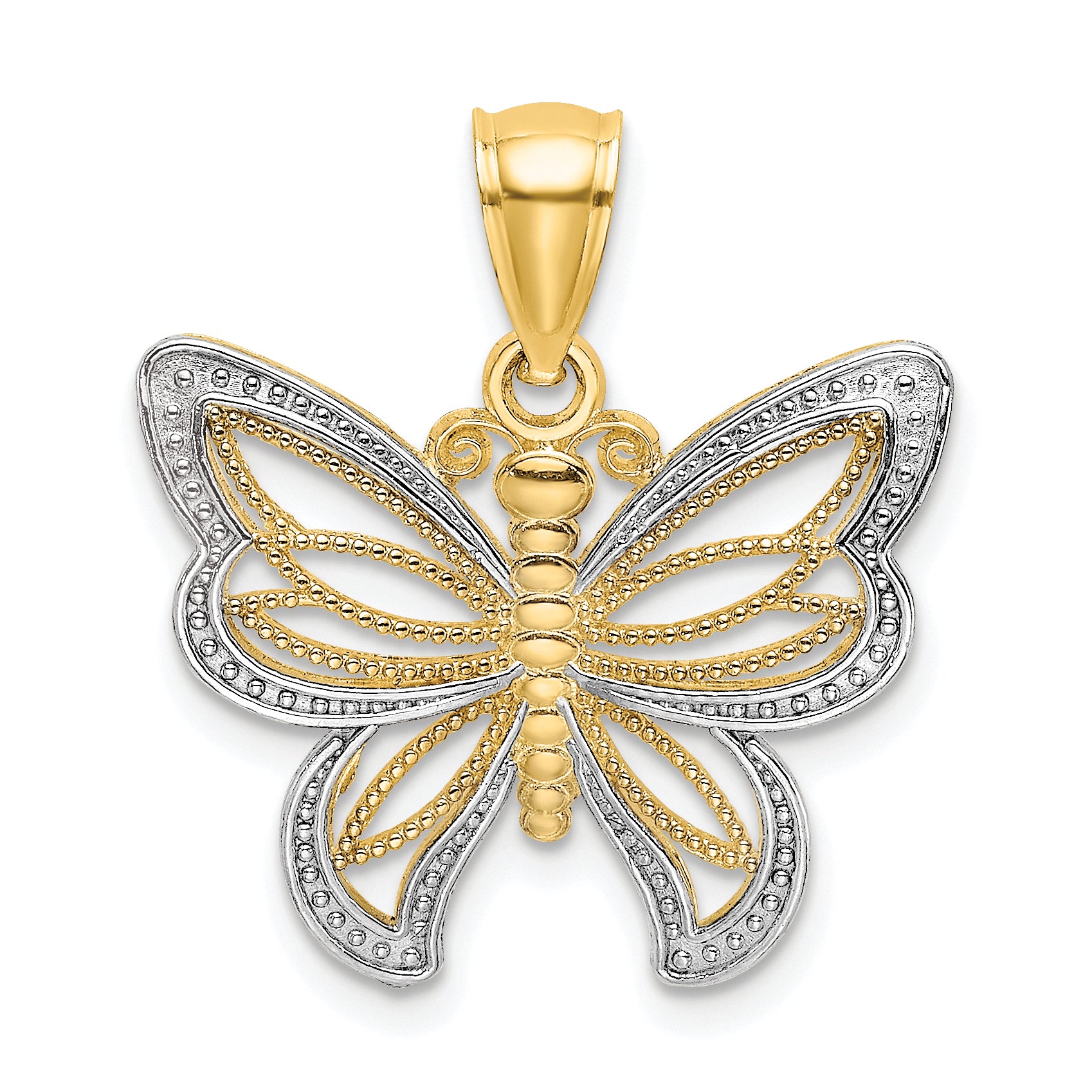 10K None and White Rhodium Butterfly with Beaded Wings Charm