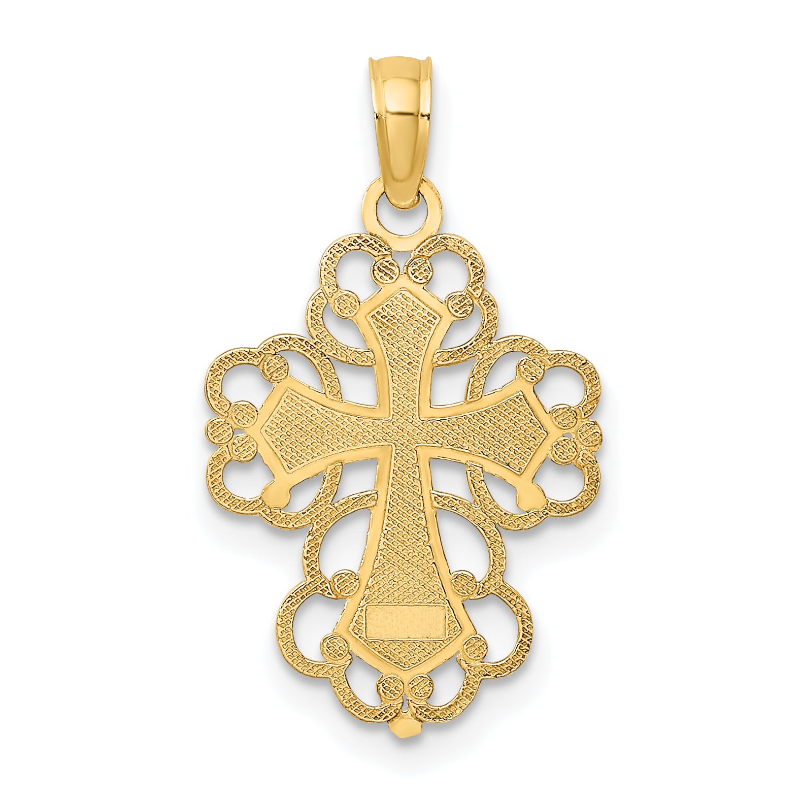 10K None W/ Rhodium Beaded Lace Trim Cross Charm - view 4