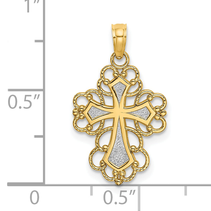 10K None W/ Rhodium Beaded Lace Trim Cross Charm - view 3