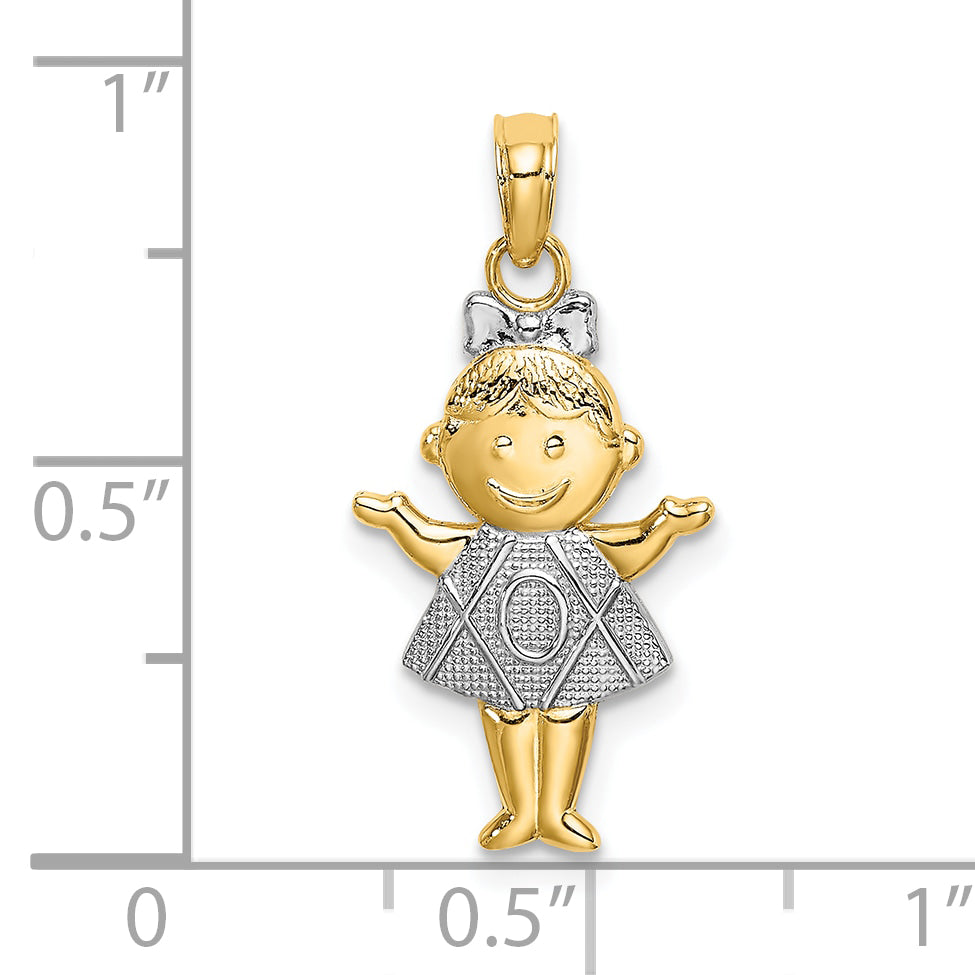 10K Textured w/Rhodium Girl Charm