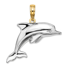 10k w/Rhodium 3-D Reversible Puffed Dolphin Charm