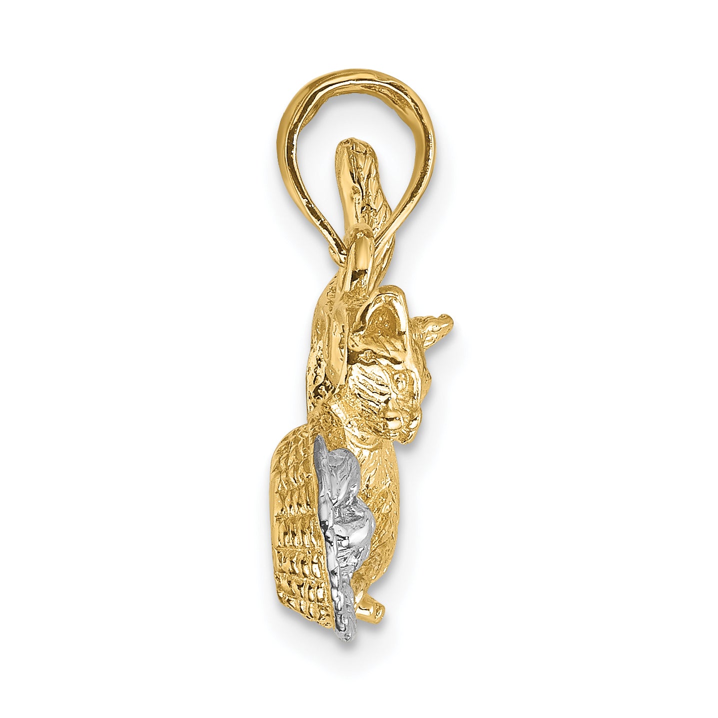 10K w/Rhodium Cat Playing W/Yarn In Basket Charm Secondary image
