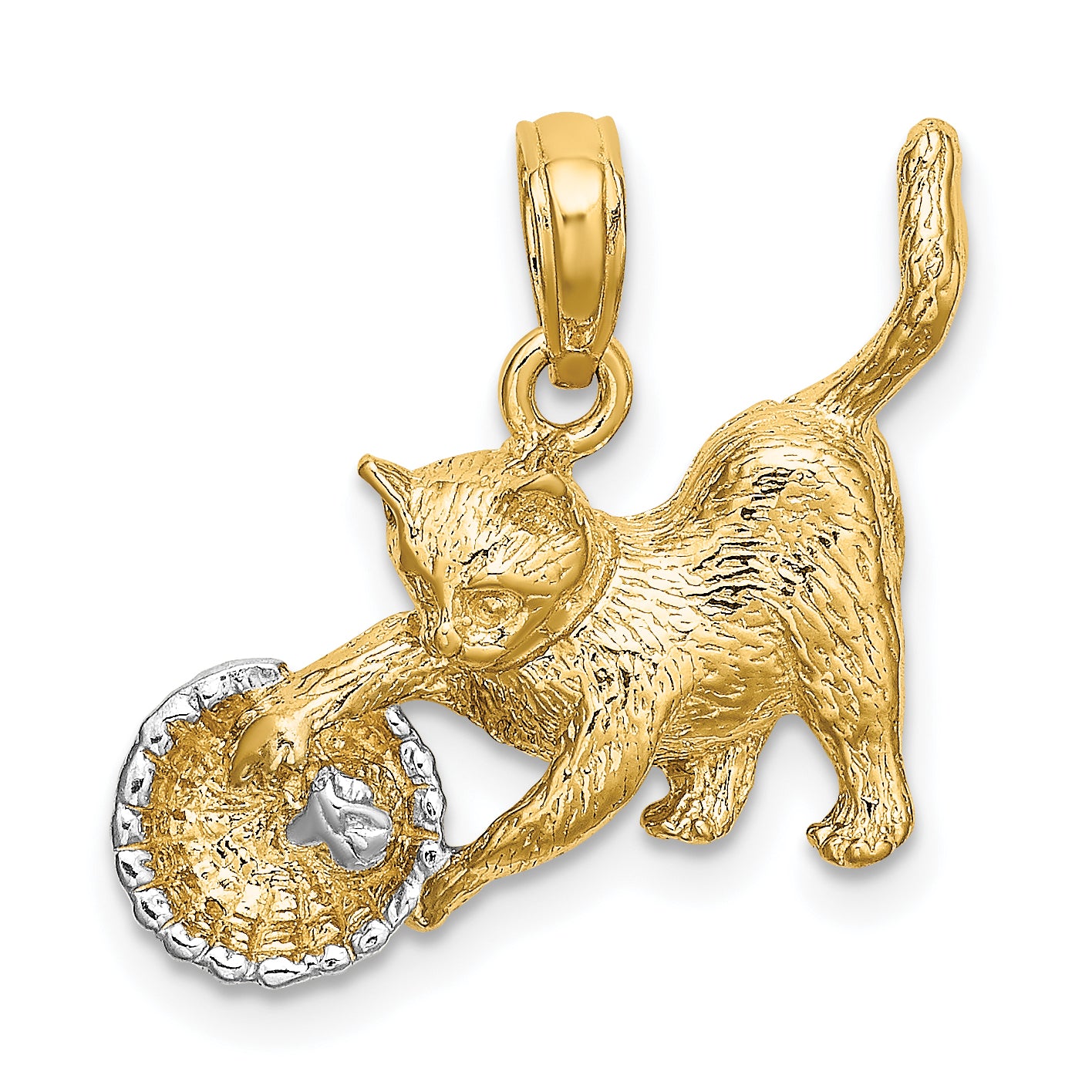 10K w/Rhodium Cat Playing W/Yarn In Basket Charm Main image