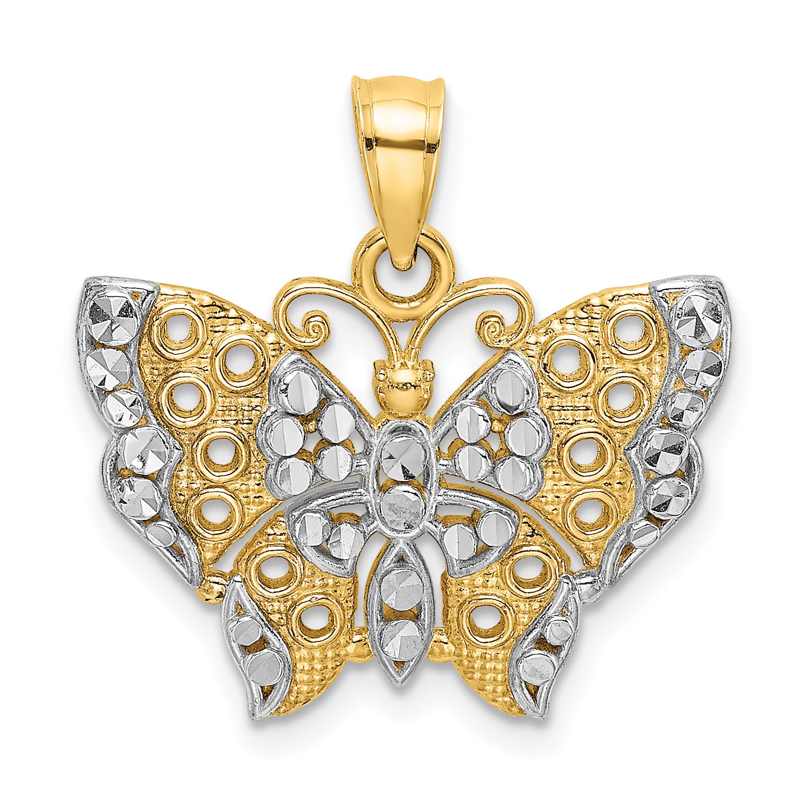 10k w/Rhodium Butterfly w/White Edge and Cut-out Wings Main image
