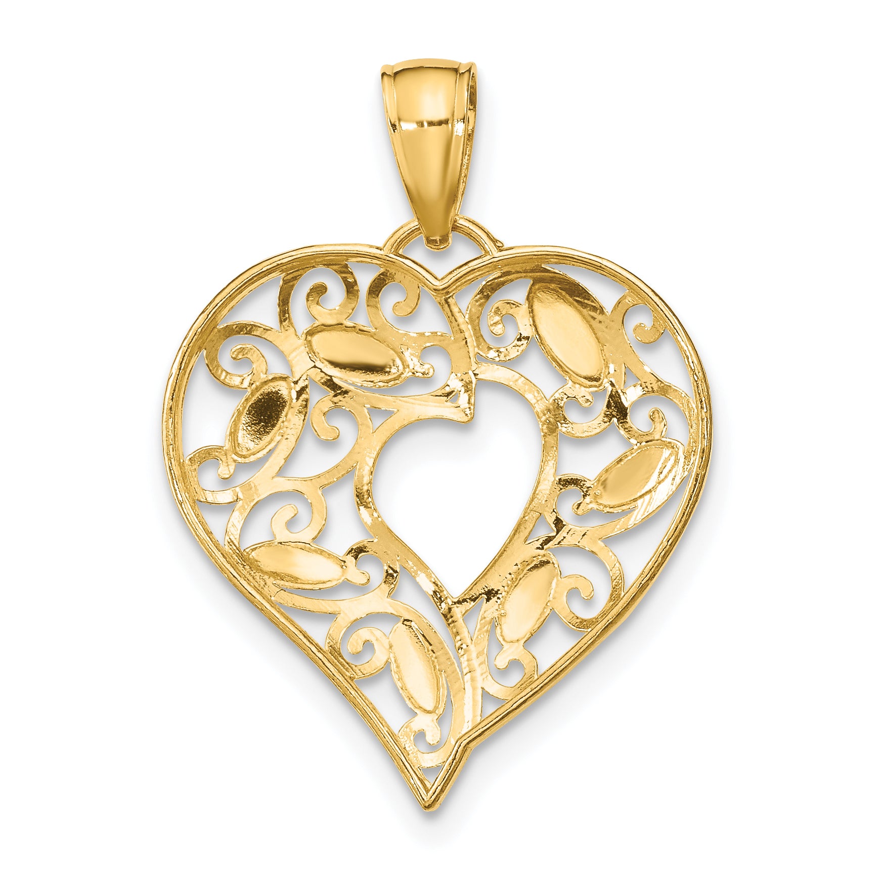 10K W/ Rhodium D/C Filigree Heart Charm