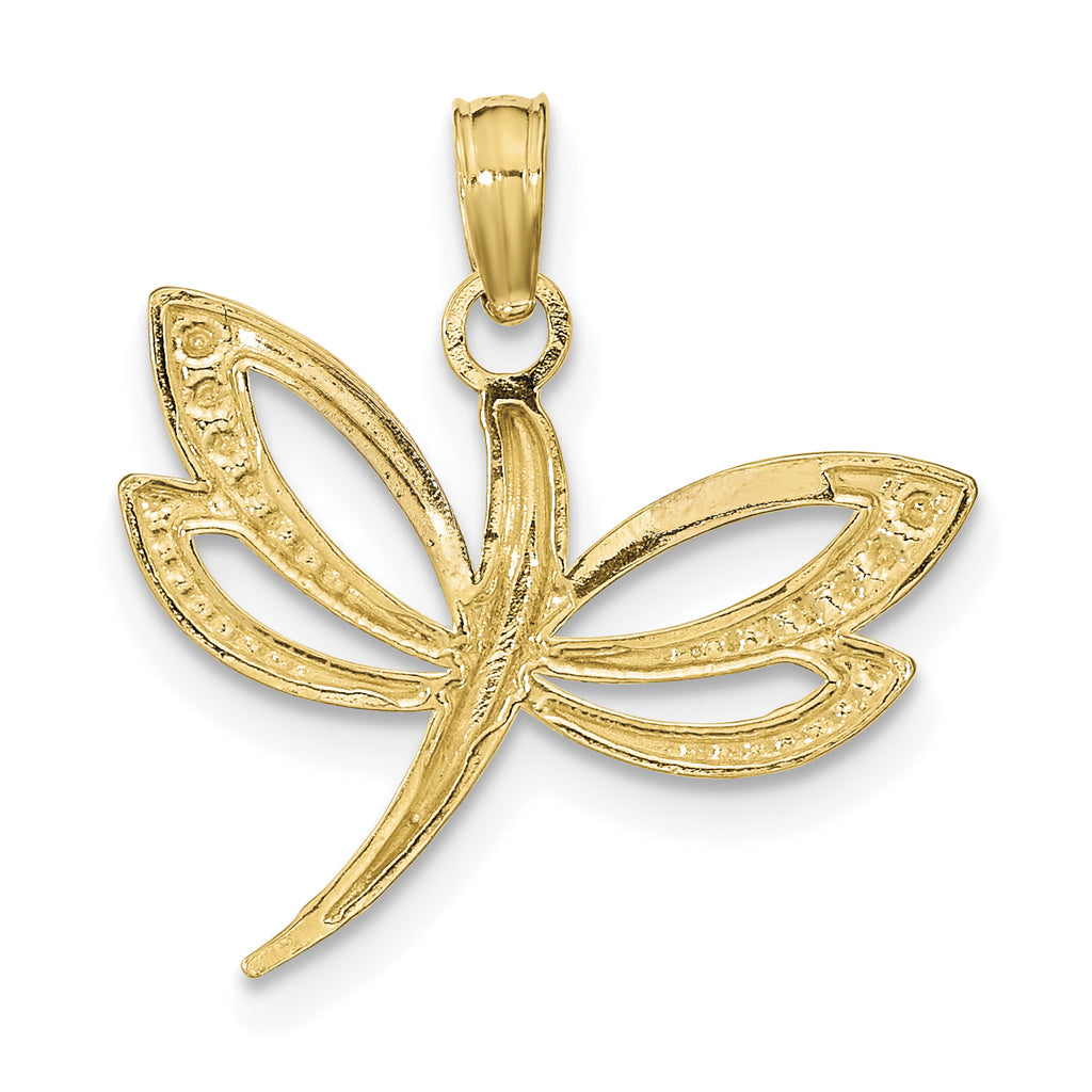 10K None and White Rhodium Textured Dragonfly Charm - view 4
