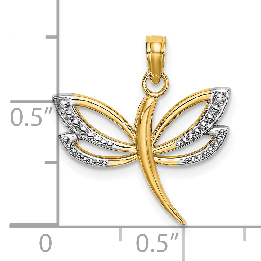 10K None and White Rhodium Textured Dragonfly Charm - view 3