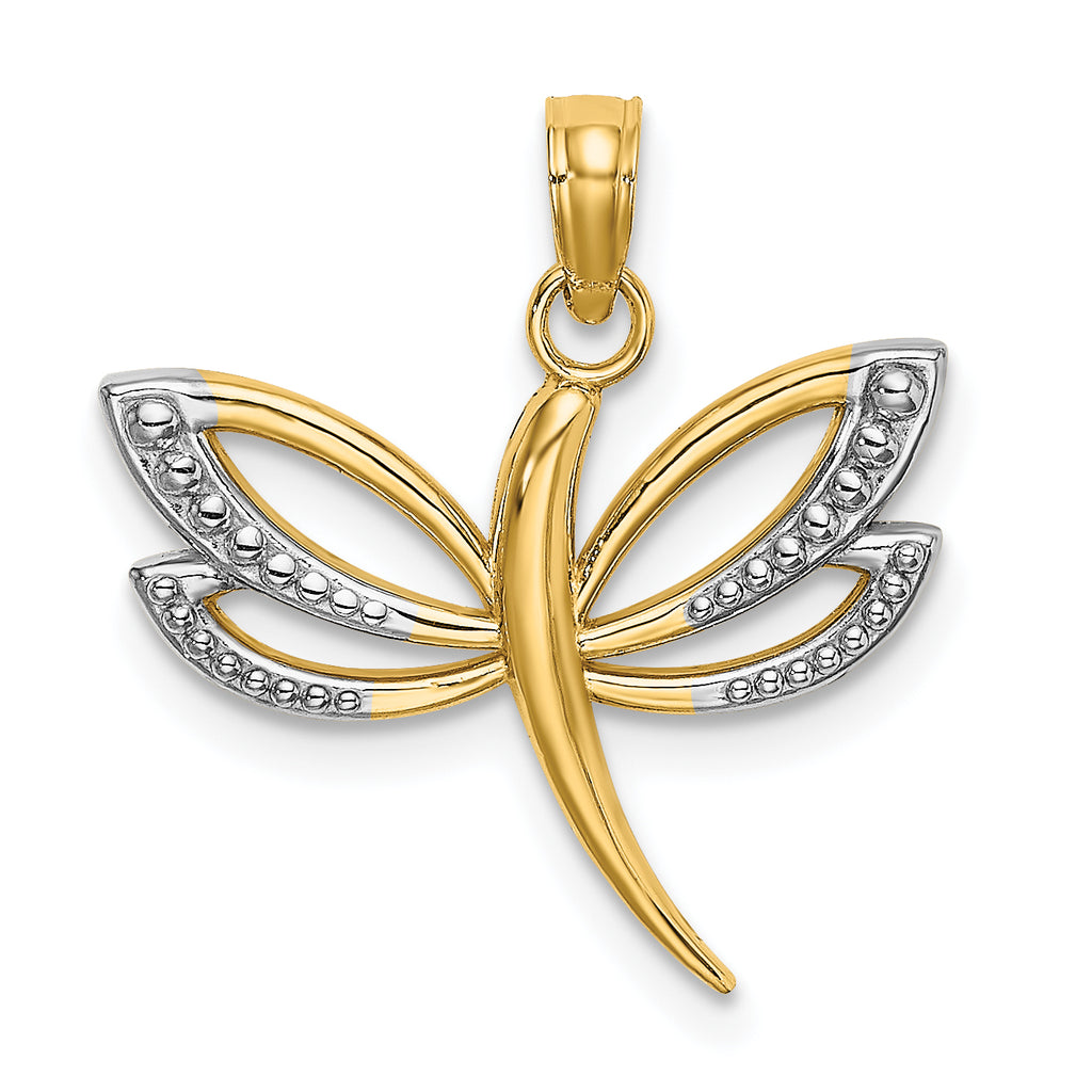 10K None and White Rhodium Textured Dragonfly Charm