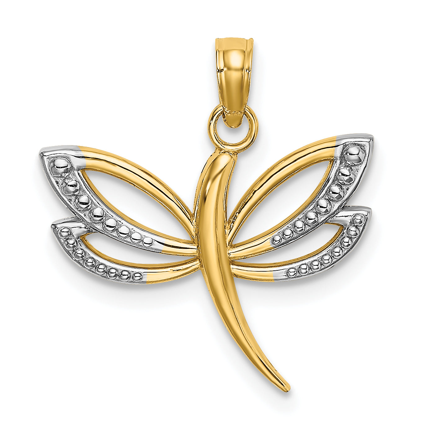 10K None and White Rhodium Textured Dragonfly Charm