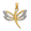 10K None and White Rhodium Textured Dragonfly Charm