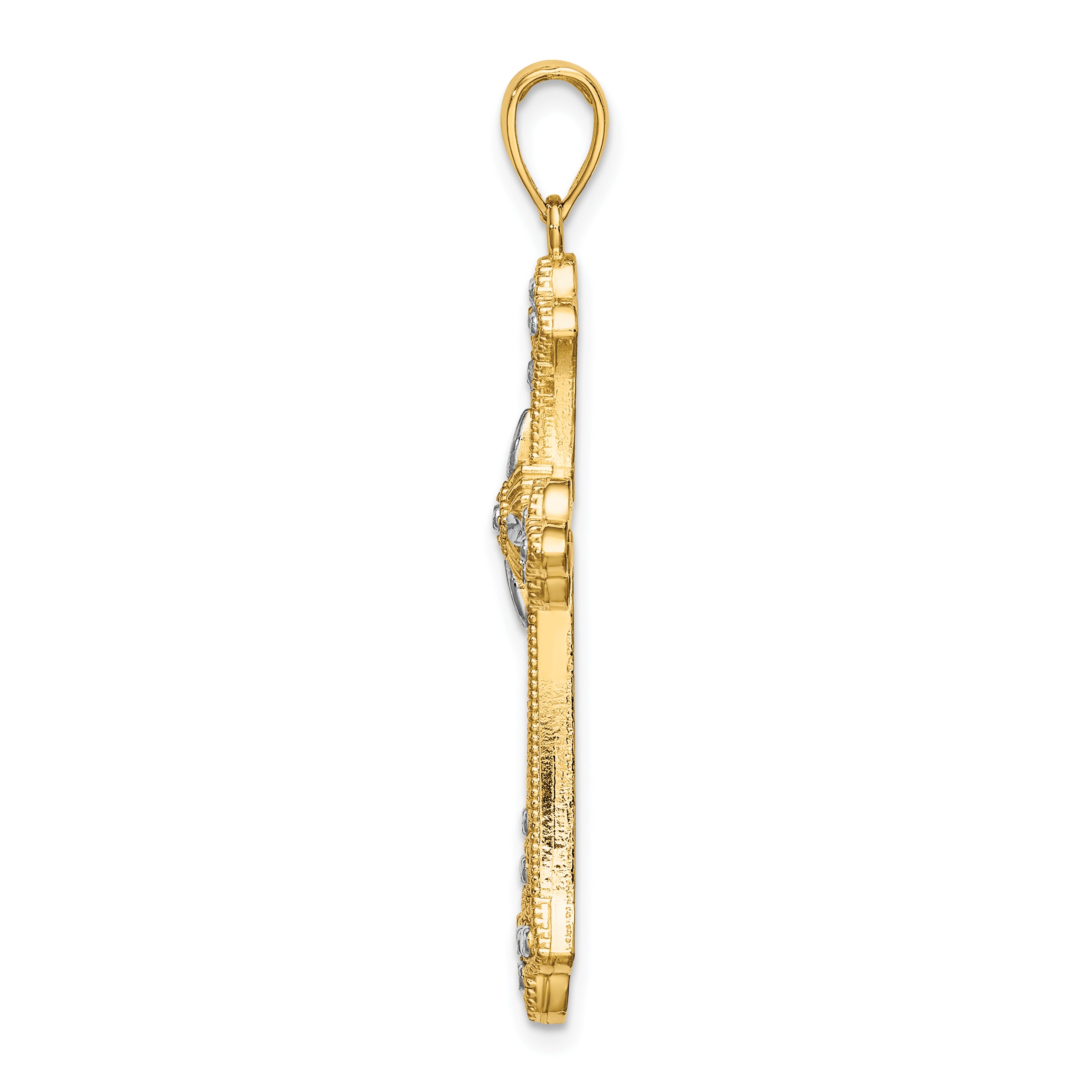 10K W/ Rhodium D/C Edges Cross Charm Secondary image
