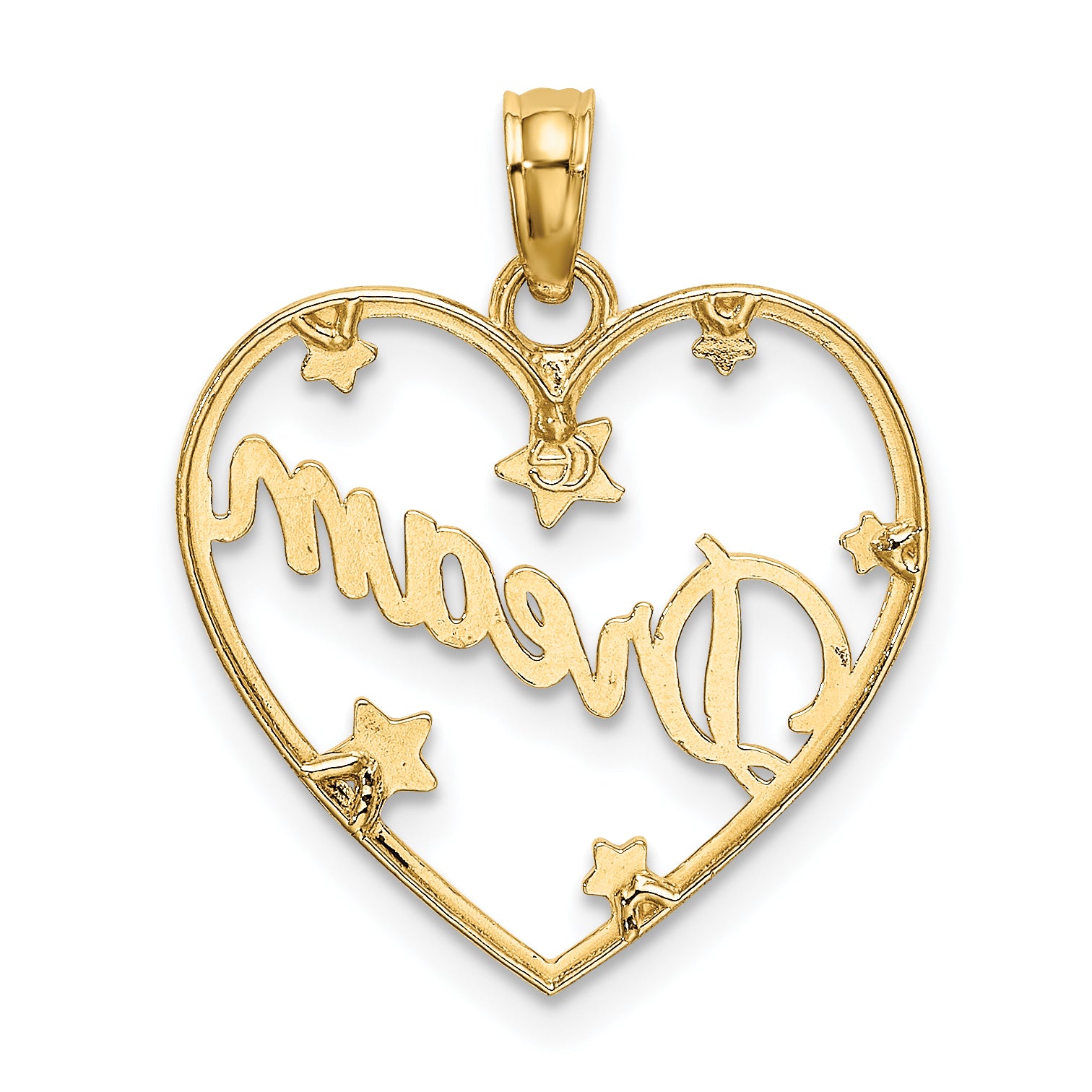 10Kw/Rhodium DREAM In Heart w/ D/C Star Accents Charm
