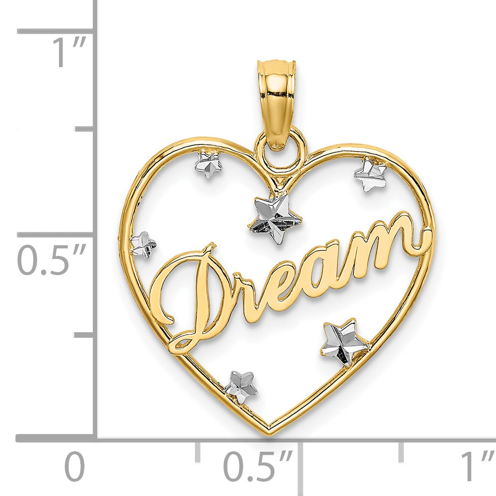 10Kw/Rhodium DREAM In Heart w/ D/C Star Accents Charm