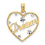 10K None and White Rhodium DREAM In Heart with Diamond-cut Star Accents Charm