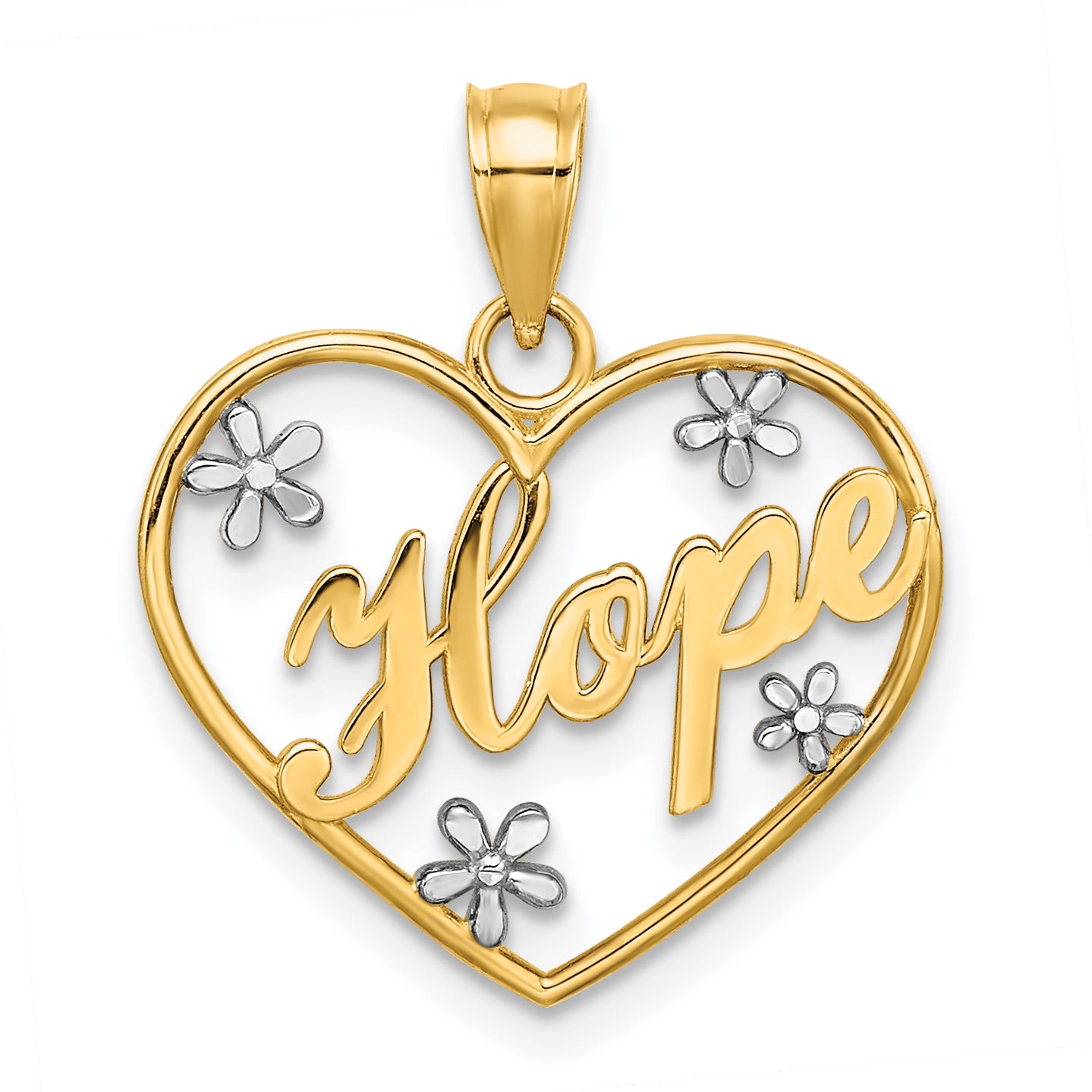 10k w/Rhodium Hope In Heart w/Flowers Charm Main image