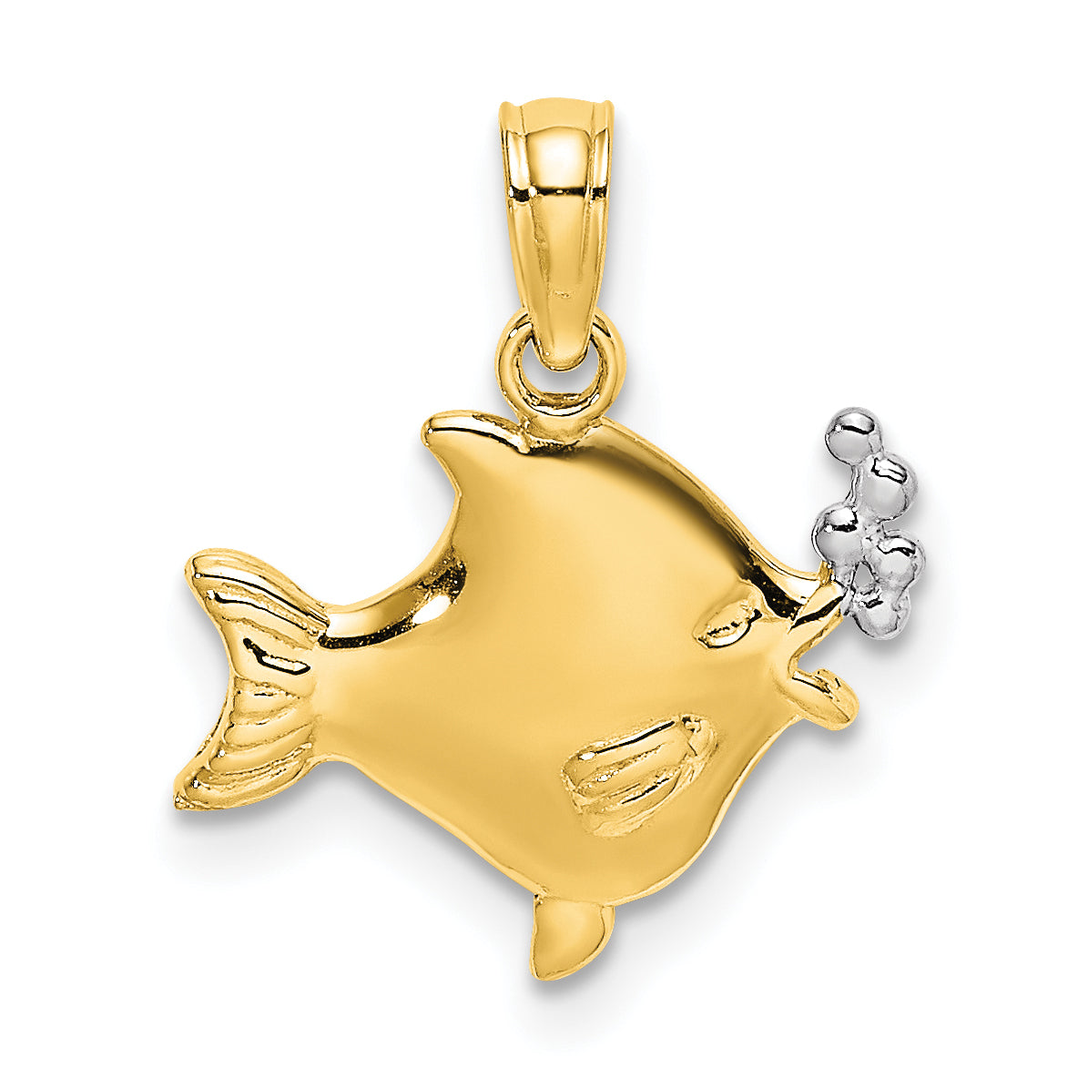 10k w/Rhodium 2-D Fish w/ Bubbles Charm