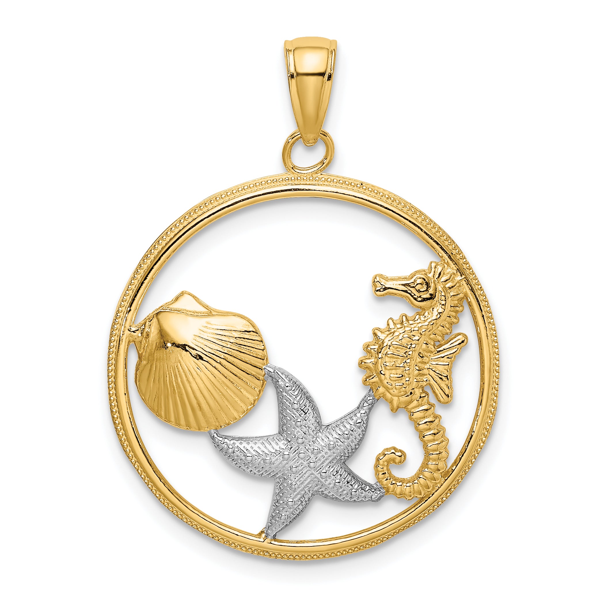 10k w/Rhodium Scallop, Starfish ,Seahorse Circle Charm Main image