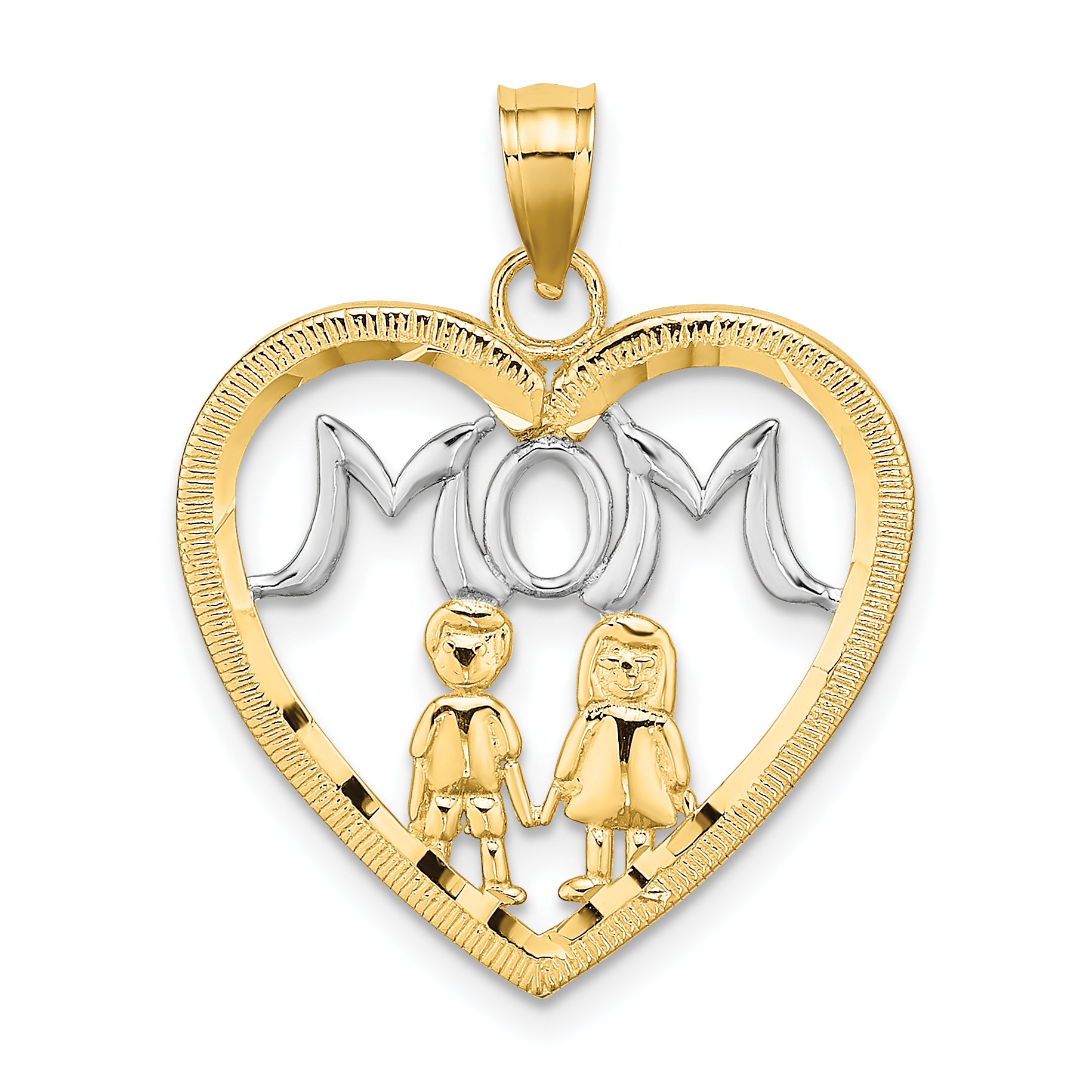 10K W/ Rhodium Heart With 2 Kids MOM Charm Main image