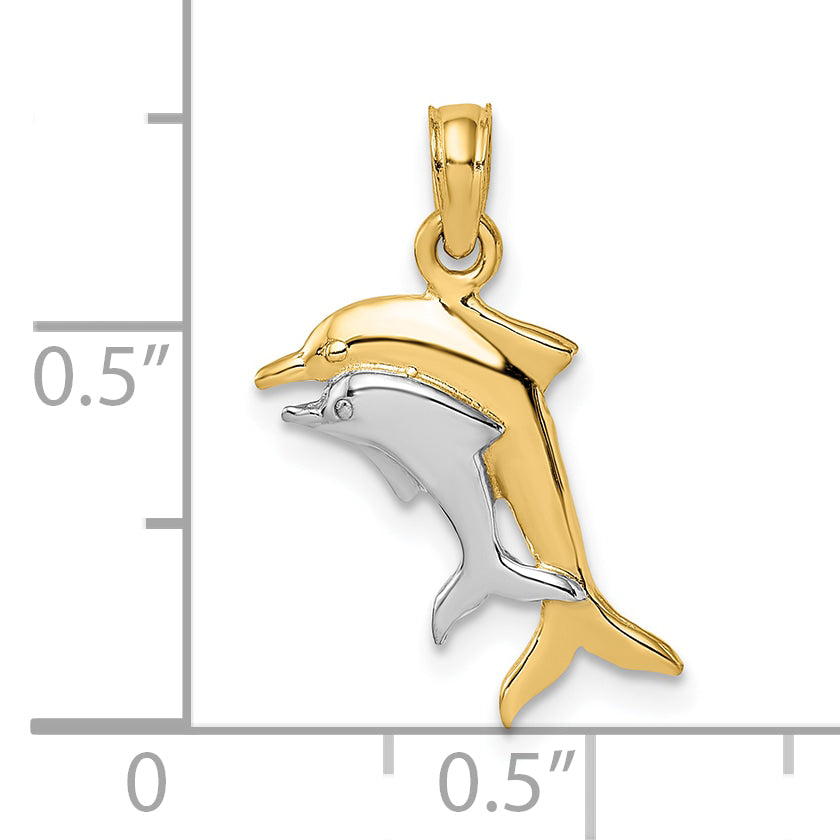 10K w/ Rhodium 2-D Polished Dolphins Charm
