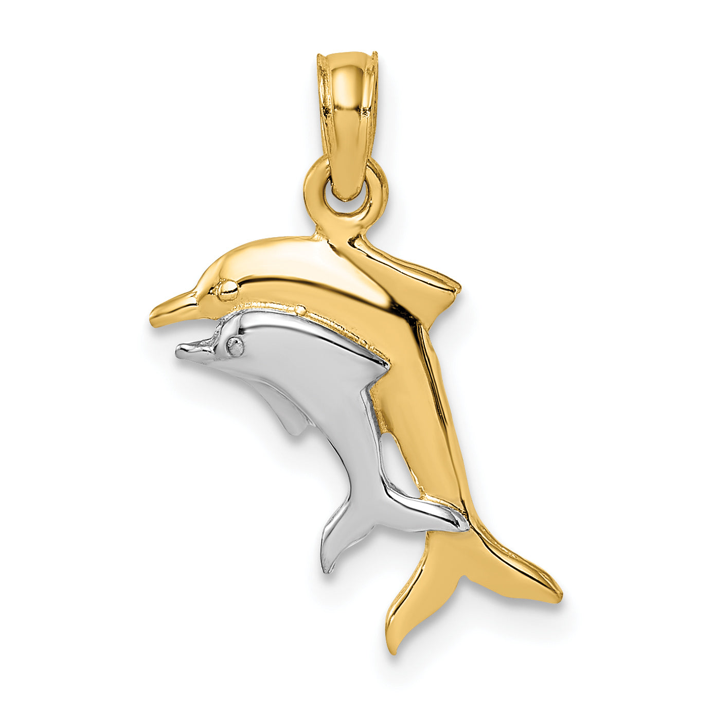 10K w/ Rhodium 2-D Polished Dolphins Charm Main image