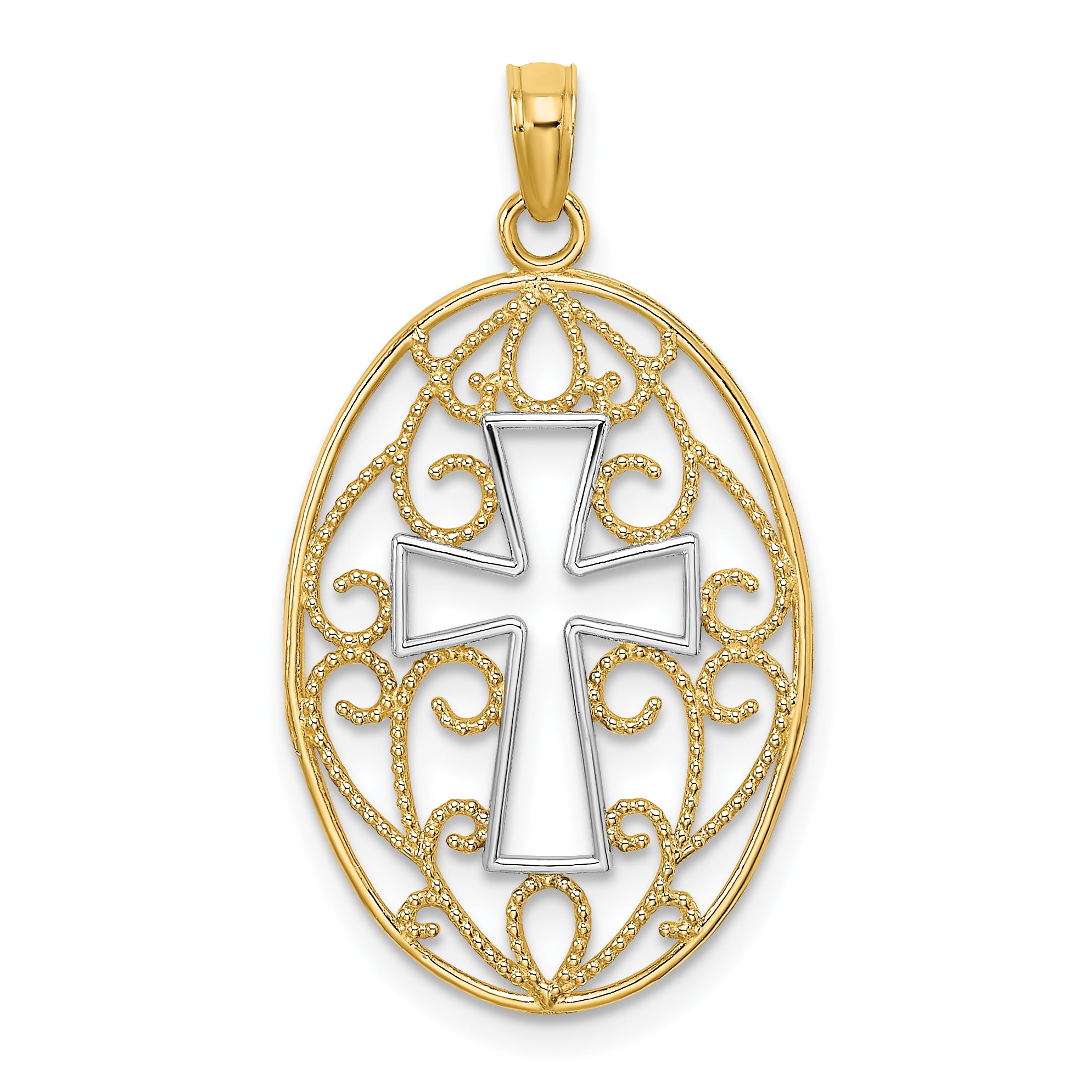 10K w/Rhodium Beaded Filigree Cross Charm Main image
