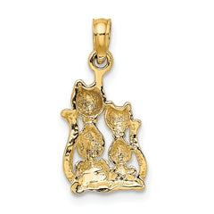10K W/ Rhodium Polished  Cat and Kitten Charm