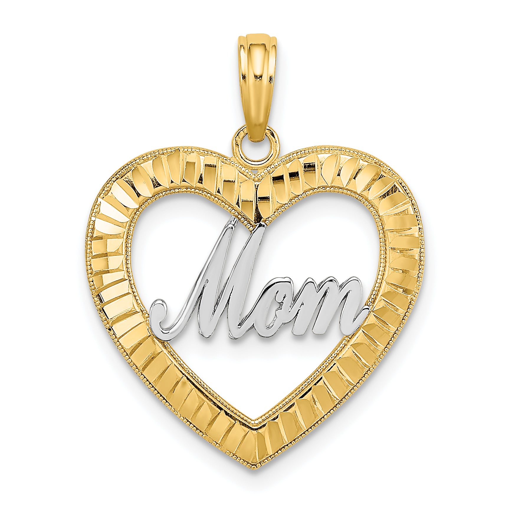 10K W/ Rhodium D/C Heart Frame MOM Charm Main image