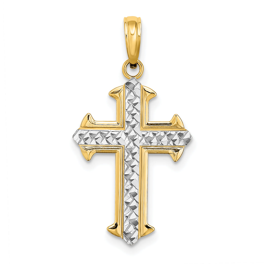 10K None w/ Rhodium D/C Cross Pendant