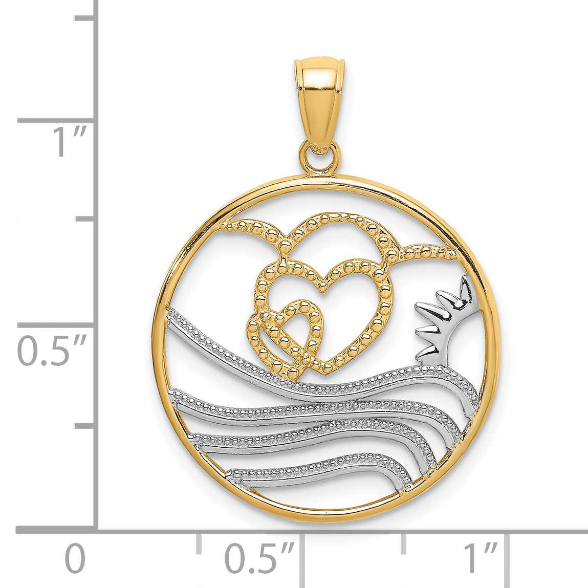 10k w/Rhodium Sun, Hearts ,Water Circle Charm