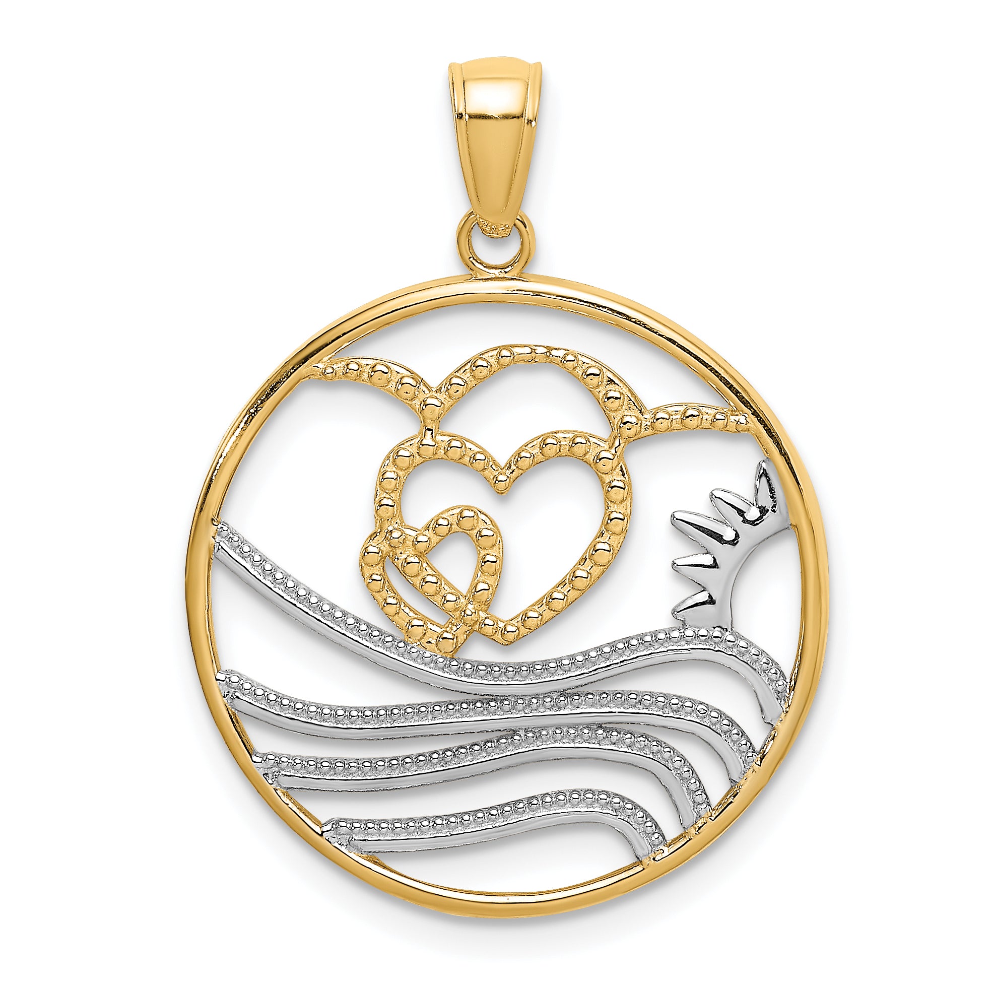 10k w/Rhodium Sun, Hearts ,Water Circle Charm