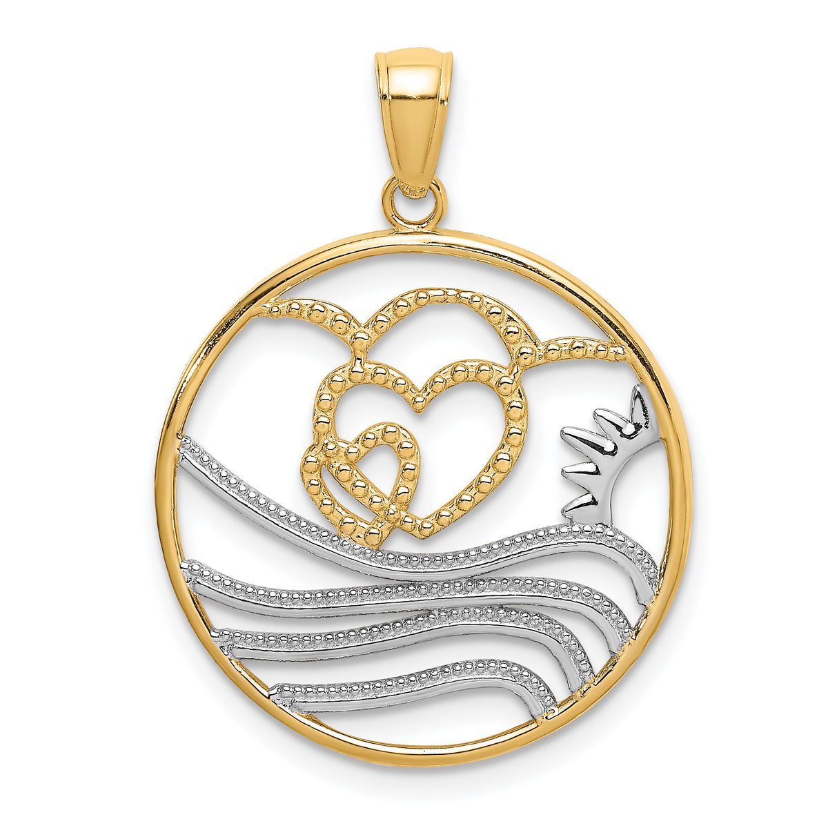 10k w/Rhodium Sun, Hearts ,Water Circle Charm
