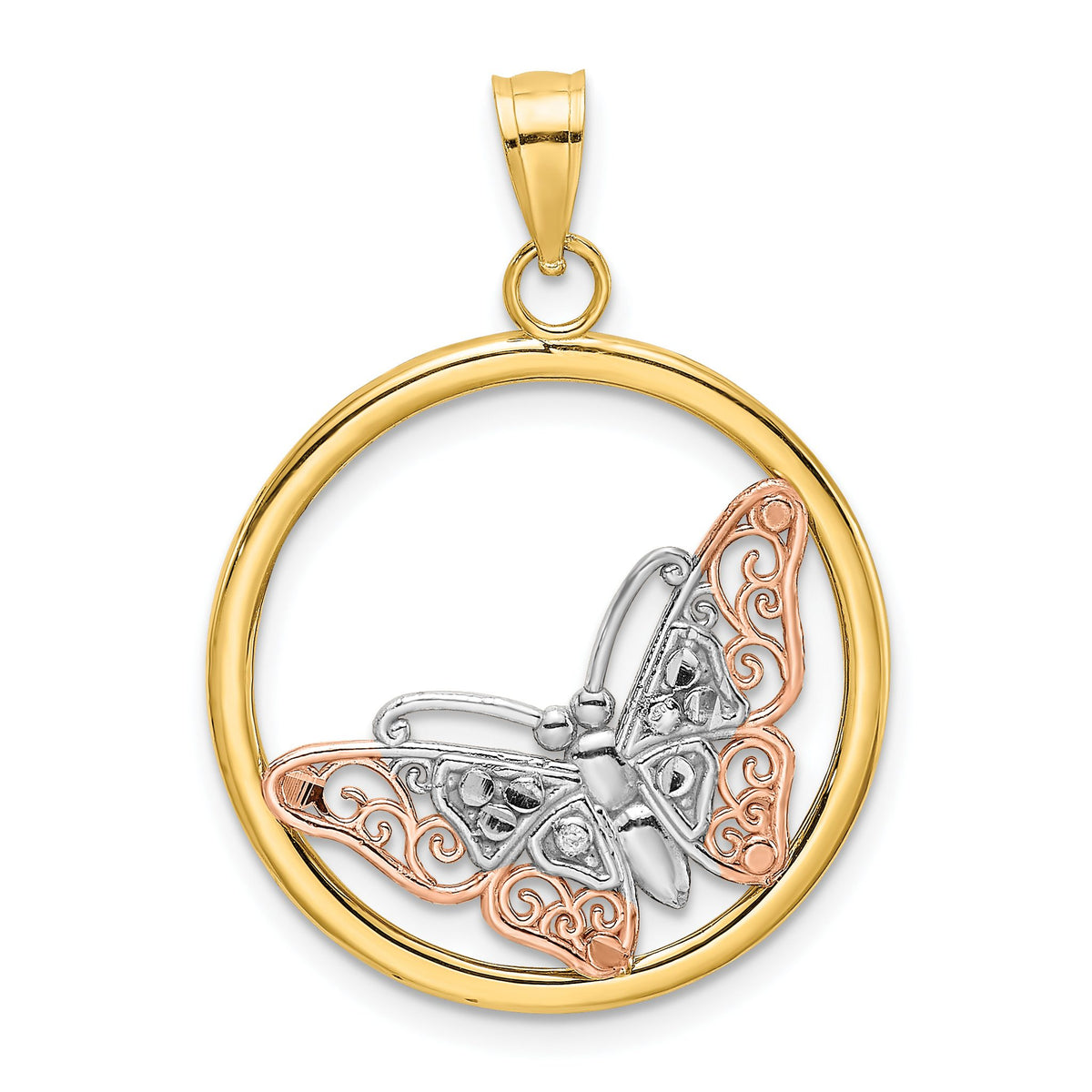 Butterfly in Circle Charm in 10K Two-Tone Gold - Sophia Jewelers Main image