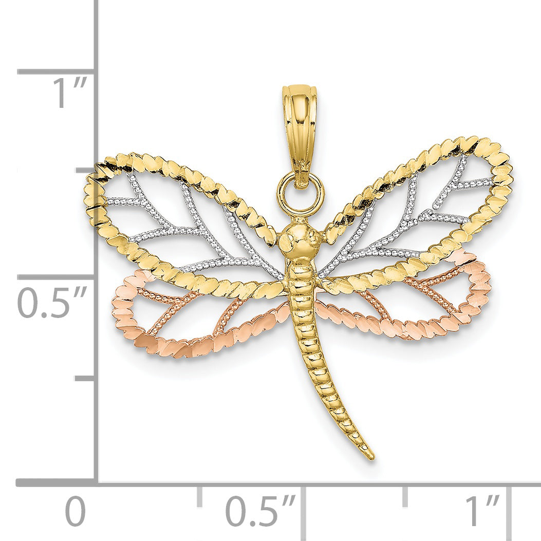 10k Tri-Color Dragonfly w/Beaded D/C Wings Charm Secondary image