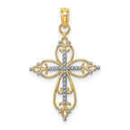 10K W/ Rhodium Beaded Cross Charm