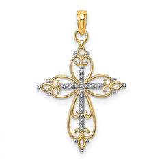 10K W/ Rhodium Beaded Cross Charm