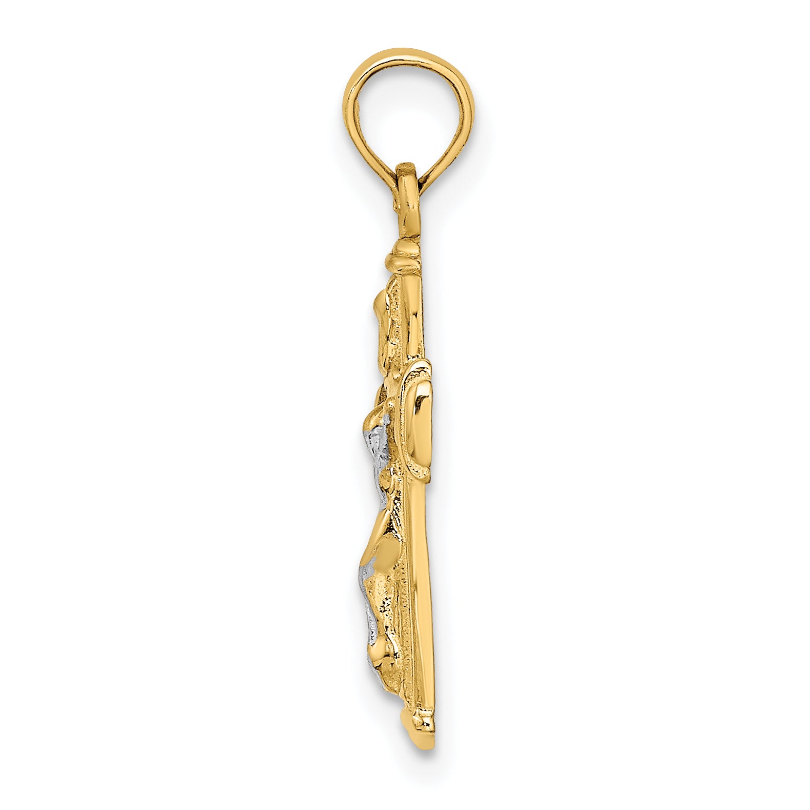 10K W/ Rhodium Polished Block Crucifix INRI Charm Secondary image
