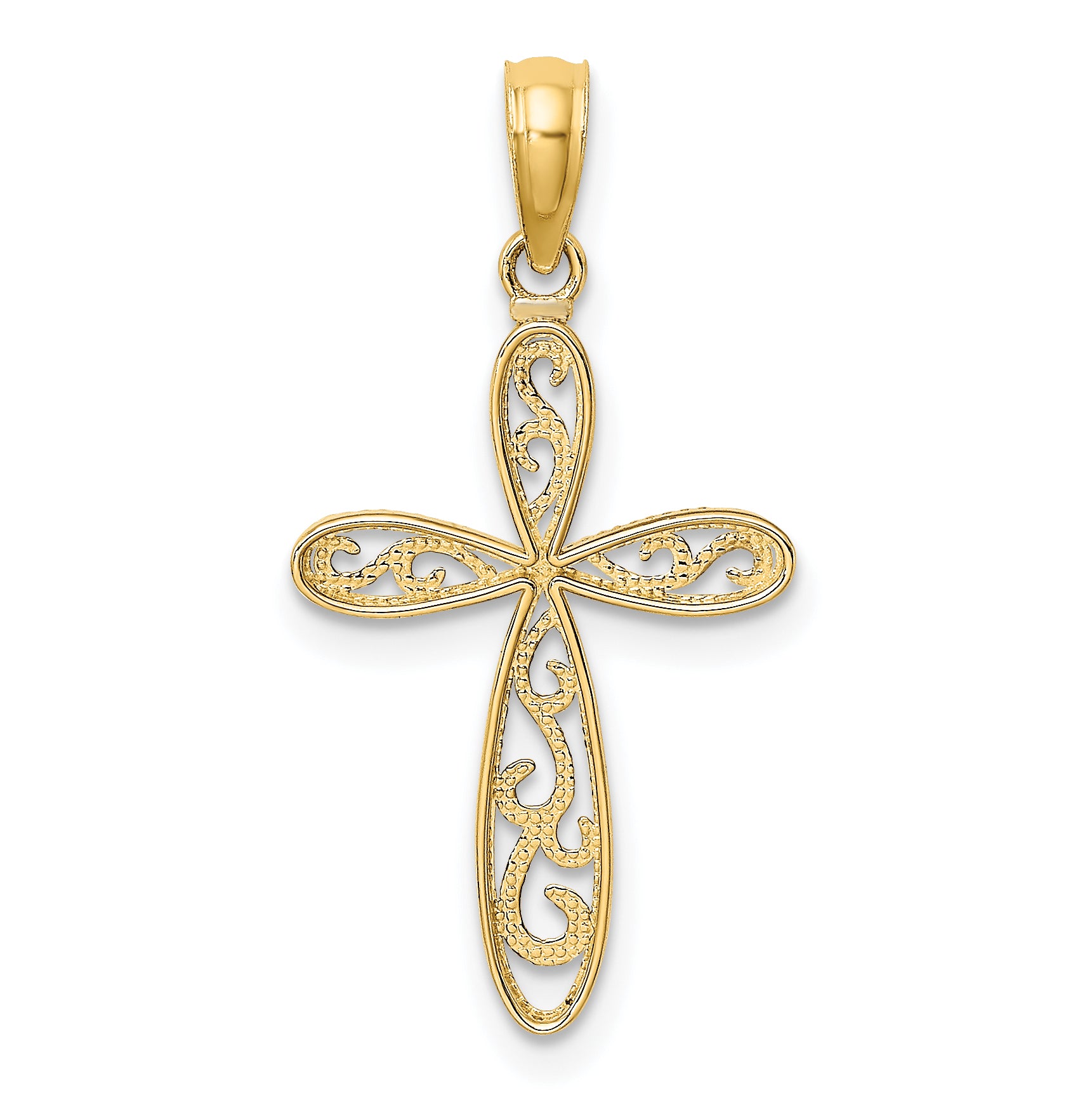10K w/ Rhodium Filigree and Milgrain Cross Charm