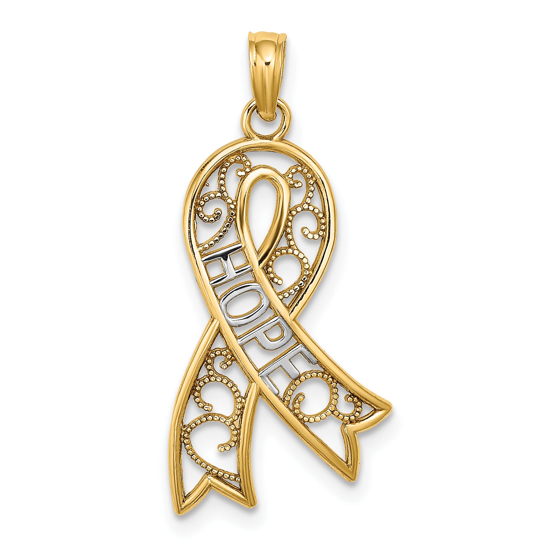 10K W/Rhodium Filigree Ribbon HOPE Charm Main image