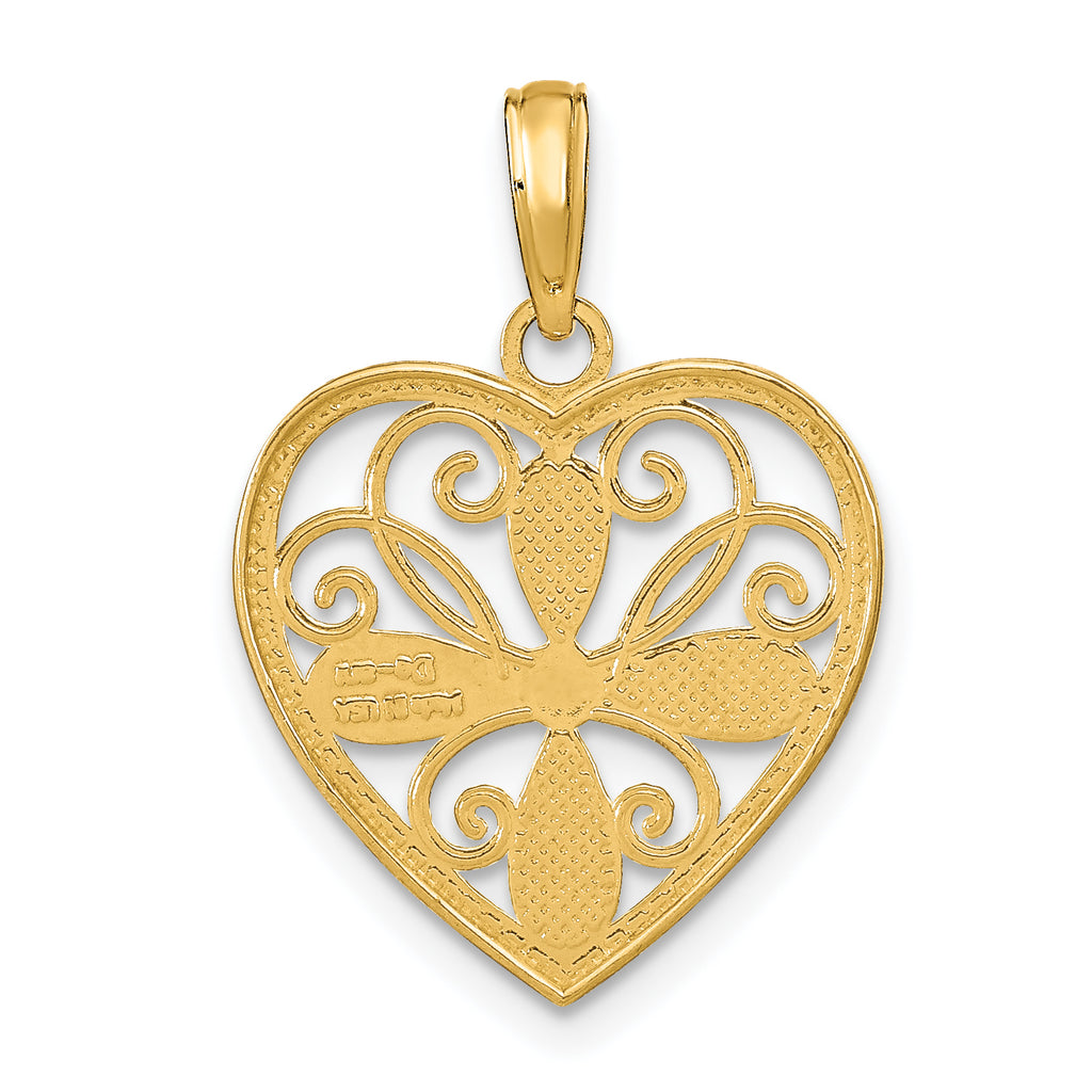 10K W/ Rhodium Beaded Filigree Fashion Heart Charm