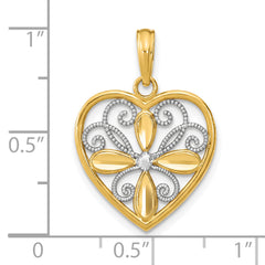 10K W/ Rhodium Beaded Filigree Fashion Heart Charm