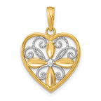 10K W/ Rhodium Beaded Filigree Fashion Heart Charm