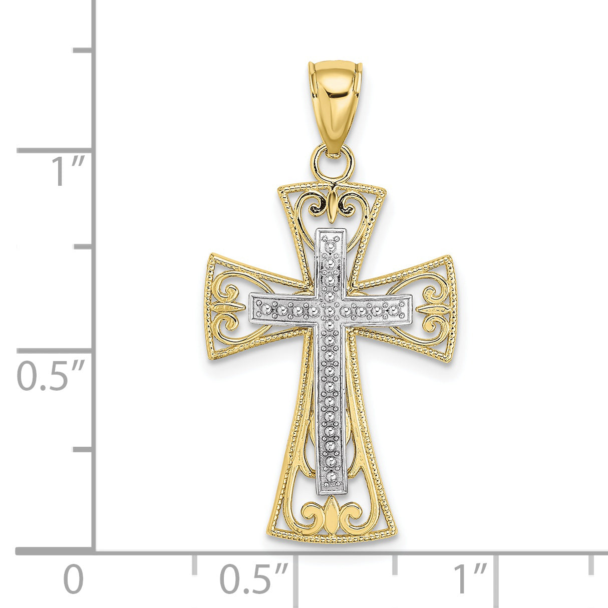 10K Two-tone 2-D and D/C Beaded Filigree Cross Charm Secondary image
