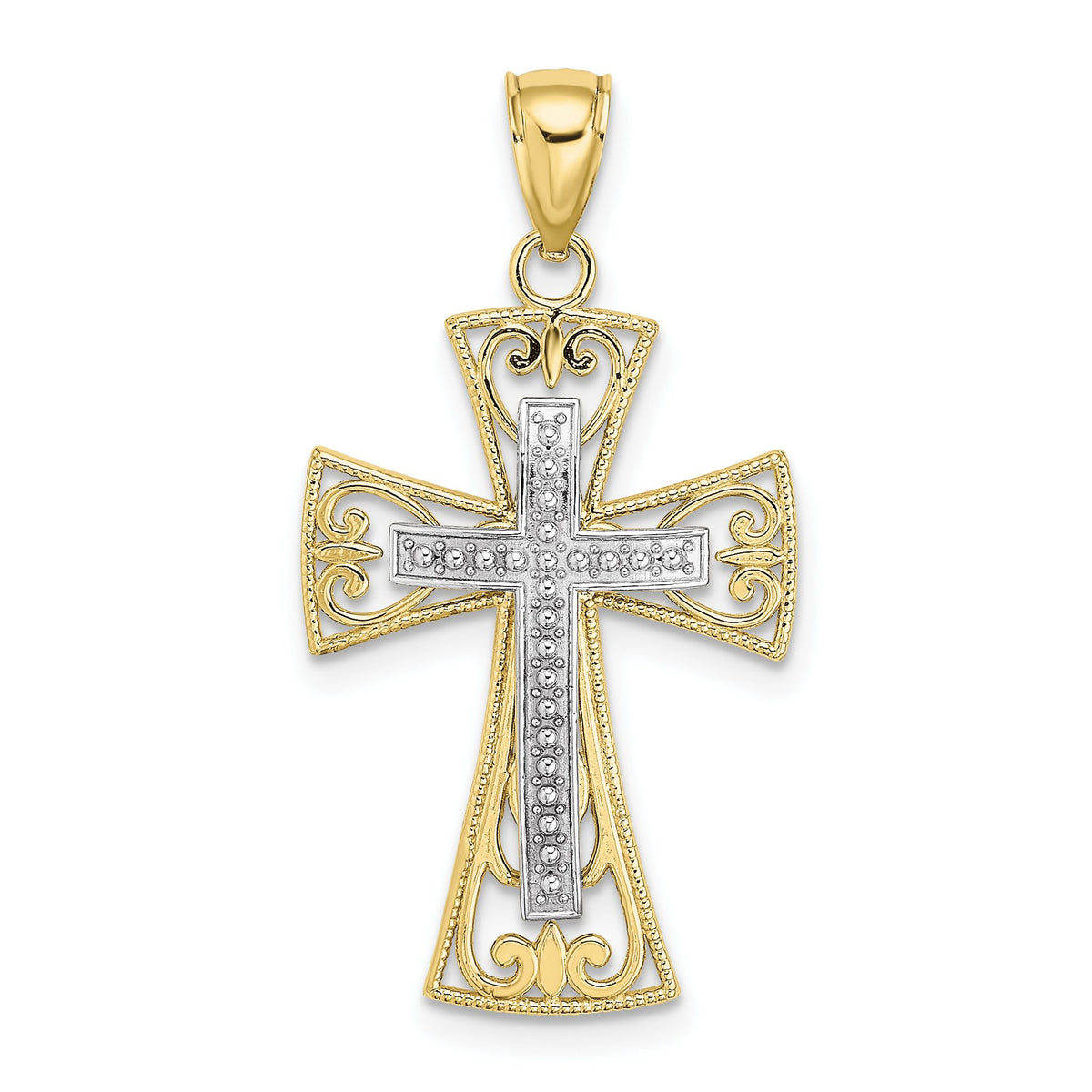 Beaded Filigree Cross Charm in 10K Two-Tone Gold, 25mm - Sophia Jewelers Main image